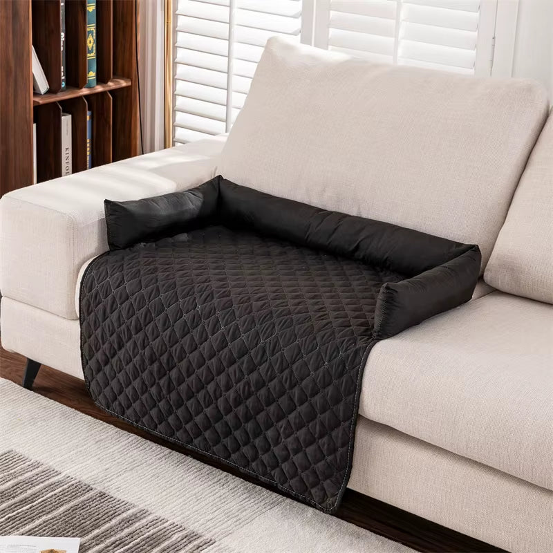 #201E1E; Funda/Cama Impermeable para Mascotas con Cojín de Cuello — Protector de Sofá Lavable