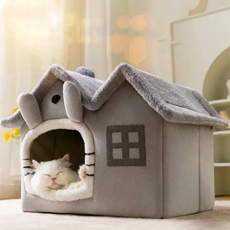 Casa Plegable para Mascotas 🐾 | Cueva Cálida de Felpa para Perros y Gatos 🐶🐱 – Cama Suave y Acolchada, Ideal para Invierno ❄️