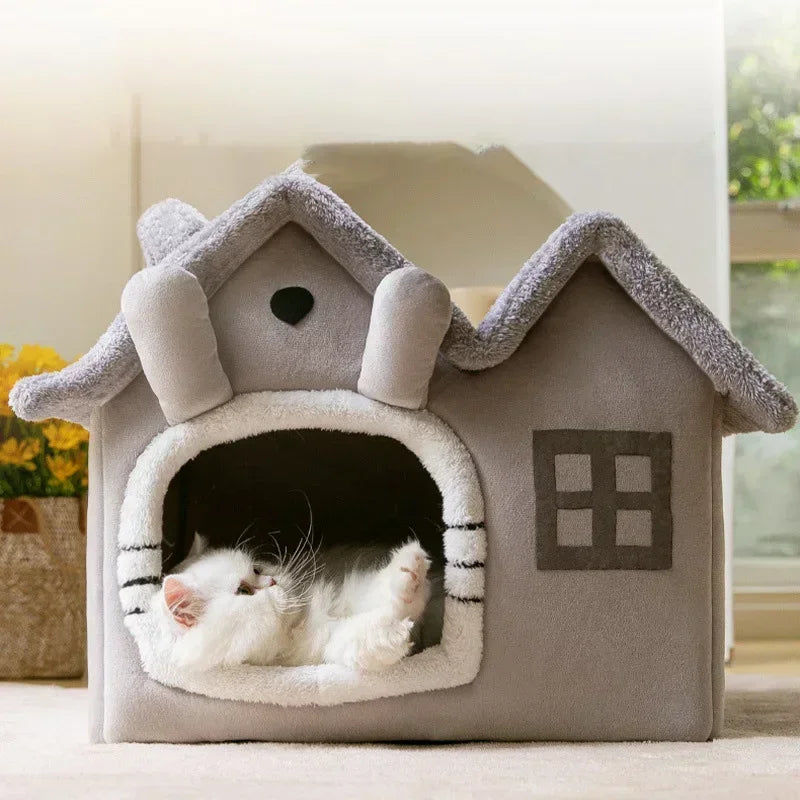 Casa Plegable para Mascotas 🐾 | Cueva Cálida de Felpa para Perros y Gatos 🐶🐱 – Cama Suave y Acolchada, Ideal para Invierno ❄️