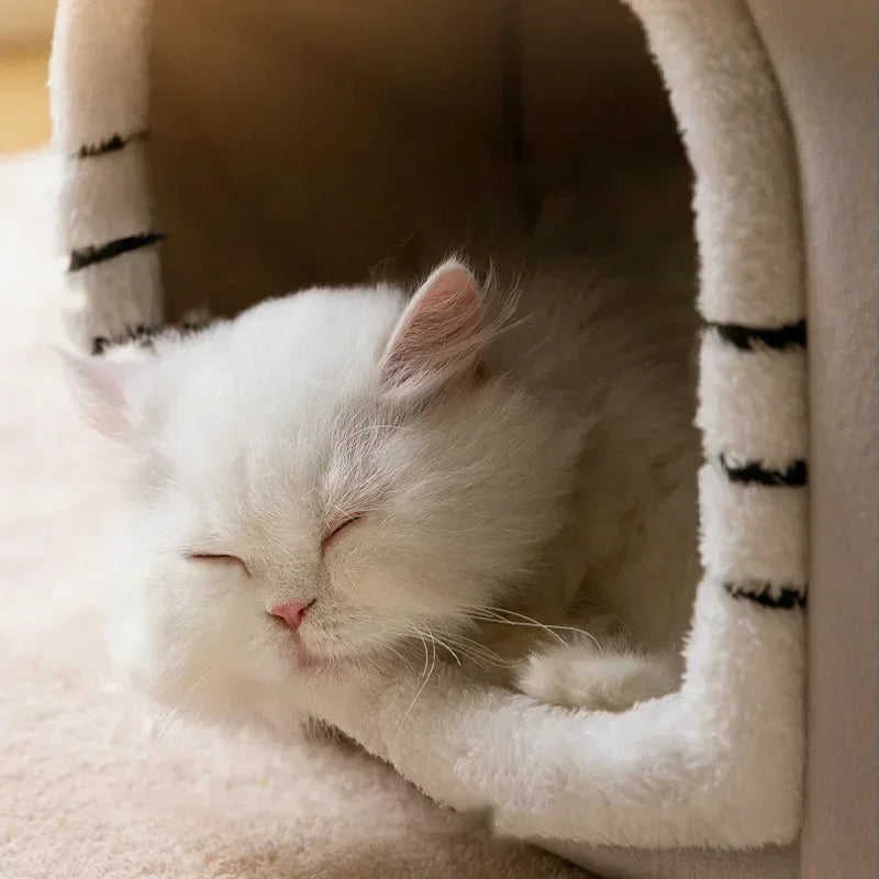 Casa Plegable para Mascotas 🐾 | Cueva Cálida de Felpa para Perros y Gatos 🐶🐱 – Cama Suave y Acolchada, Ideal para Invierno ❄️