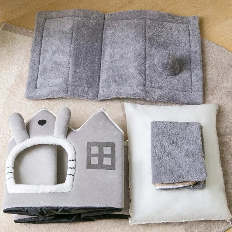 Casa Plegable para Mascotas 🐾 | Cueva Cálida de Felpa para Perros y Gatos 🐶🐱 – Cama Suave y Acolchada, Ideal para Invierno ❄️