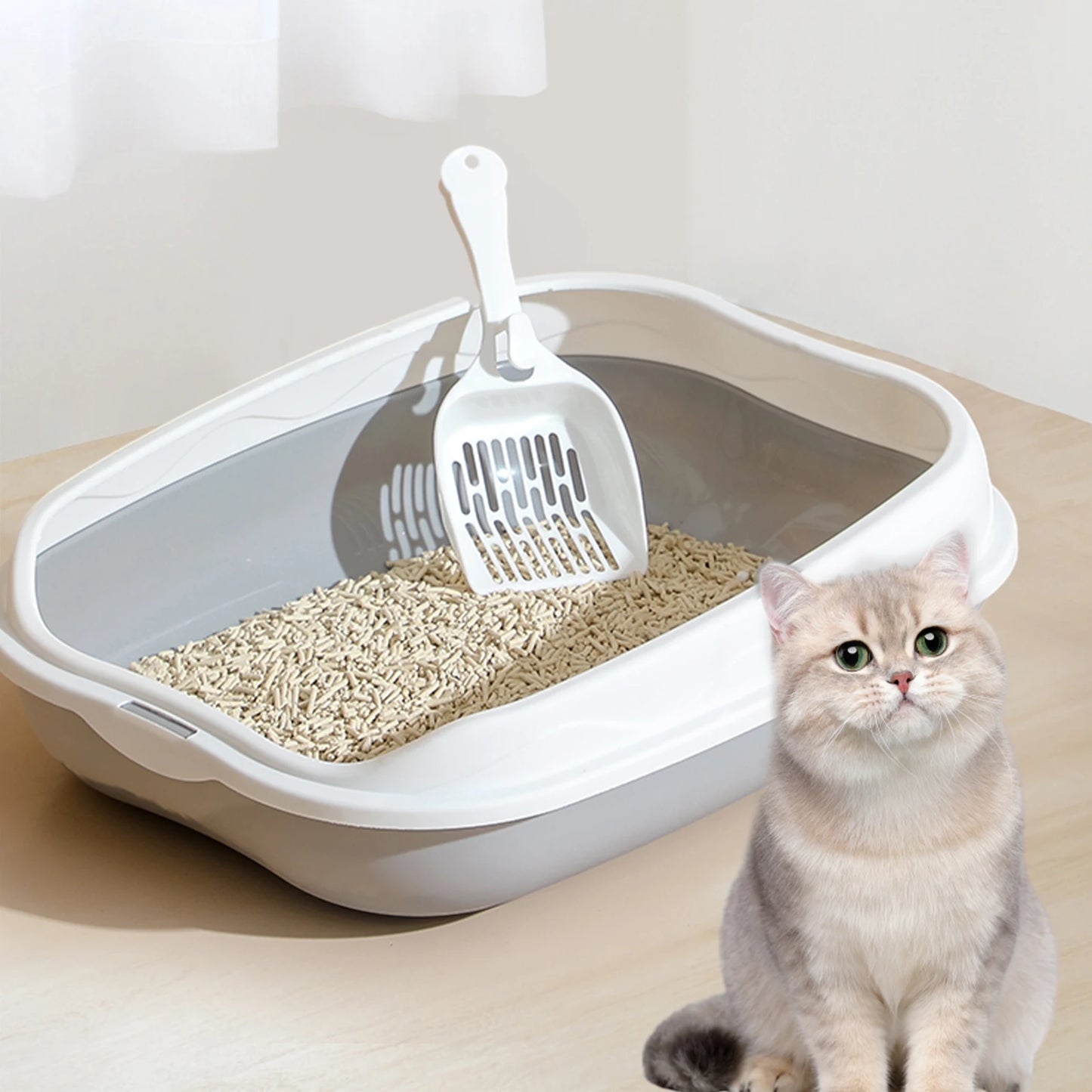 Arenero para Gatos con Pala 🐱 | Bandeja Sanitaria Semi Cerrada y Desmontable | Higiénica, Antisalpicaduras y Fácil de Limpiar