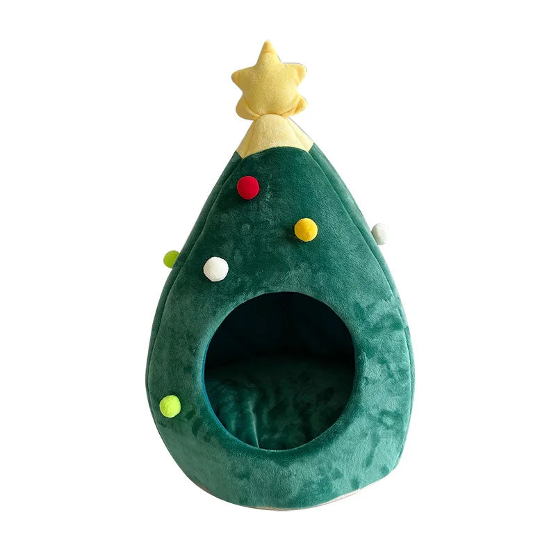 Cama Navideña para Perros y Gatos 🎄 | Nido de Invierno en Forma de Árbol de Navidad – Cueva Cálida, Suave y Acogedora