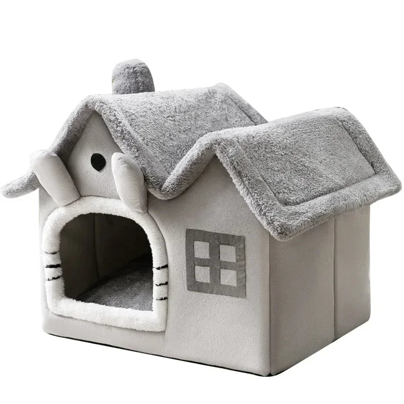 Casa Plegable para Mascotas 🐾 | Cueva Cálida de Felpa para Perros y Gatos 🐶🐱 – Cama Suave y Acolchada, Ideal para Invierno ❄️