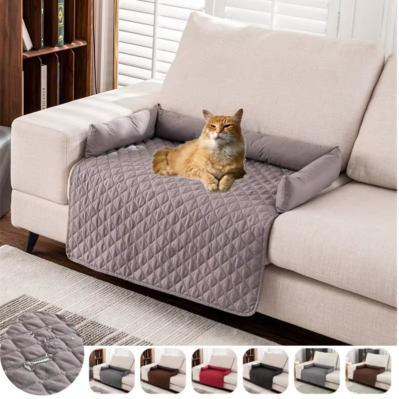 Funda/Cama Impermeable para Mascotas con Cojín de Cuello — Protector de Sofá Lavable