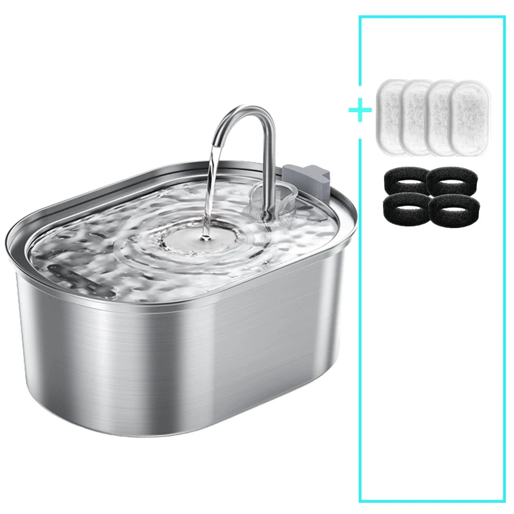 Fuente de agua automática inteligente para gatos y perros con cuatro filtros.