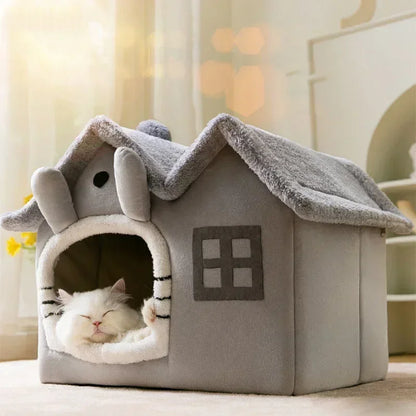 Casa Plegable para Mascotas 🐾 | Cueva Cálida de Felpa para Perros y Gatos 🐶🐱 – Cama Suave y Acolchada, Ideal para Invierno ❄️