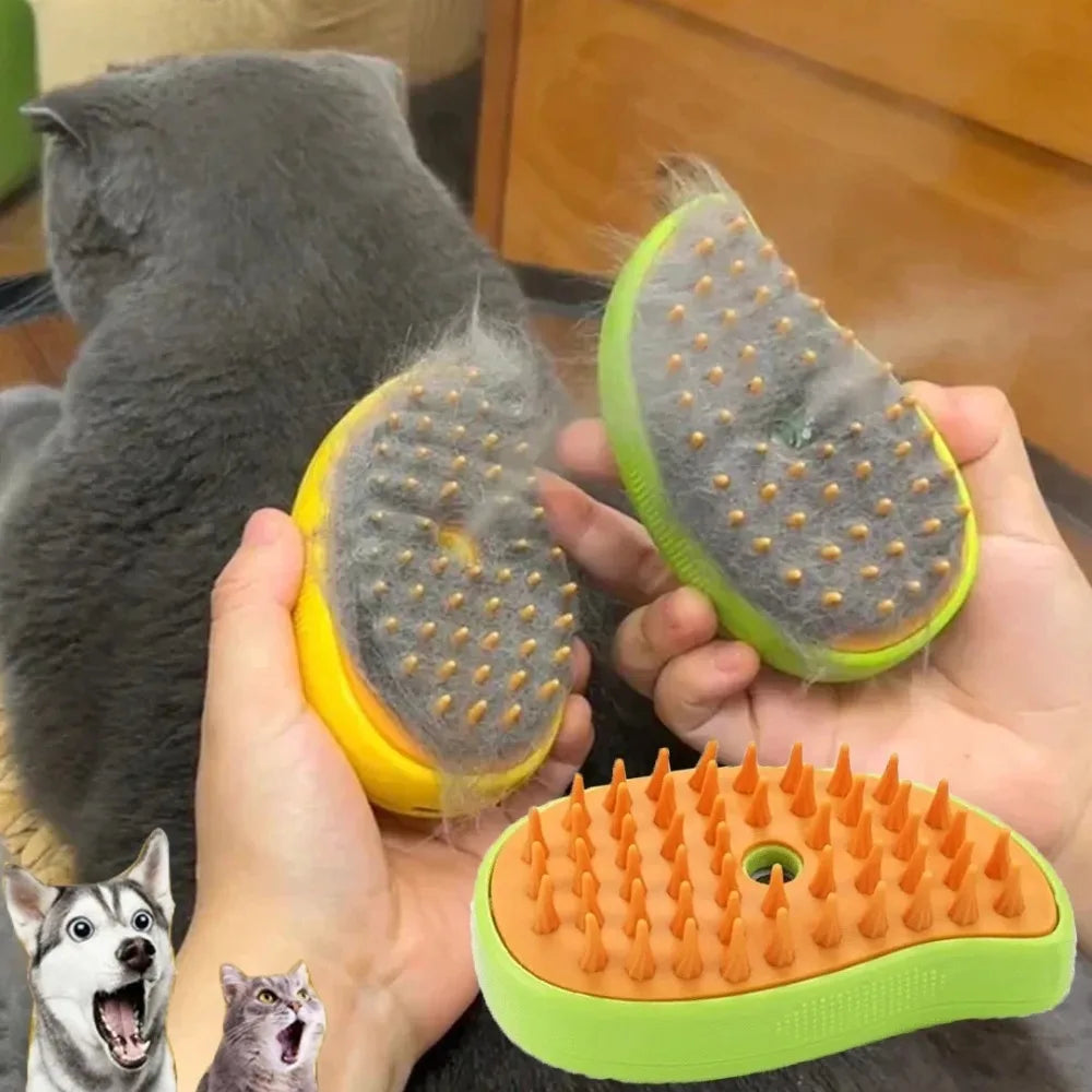 Cepillo de vapor eléctrico 3-en-1 para perros y gatos — Peine, spray y masajeador
