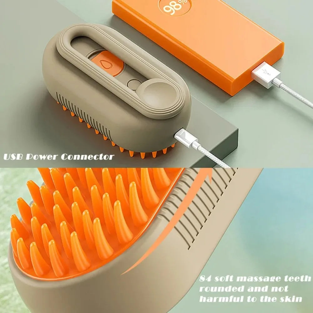 Cepillo de vapor eléctrico 3-en-1 para perros y gatos — Peine, spray y masajeador