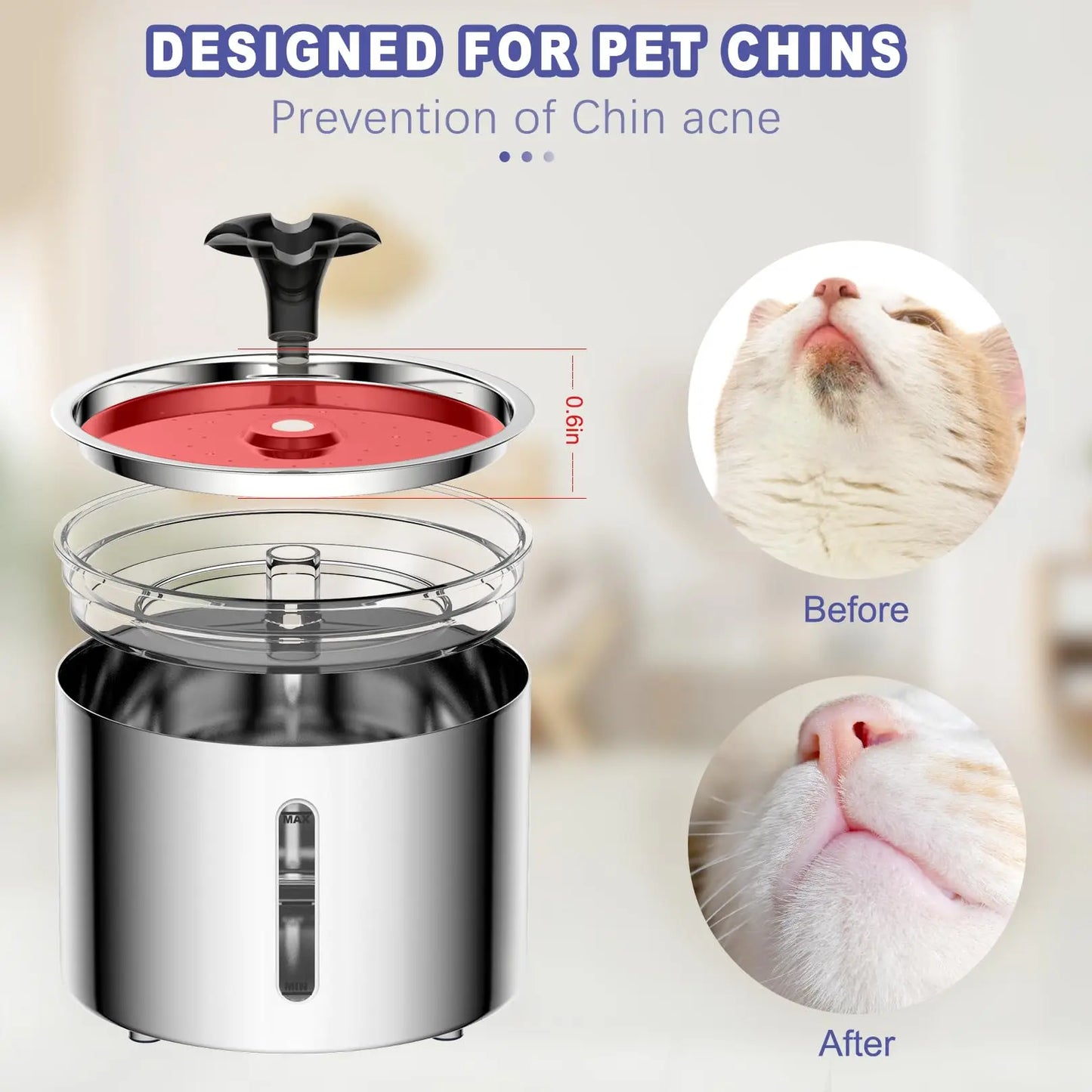 Fuente de agua automática de acero inoxidable 2,5 L para gatos y perros 🐱🐶 | Silenciosa, LED y con filtración de 4 capas