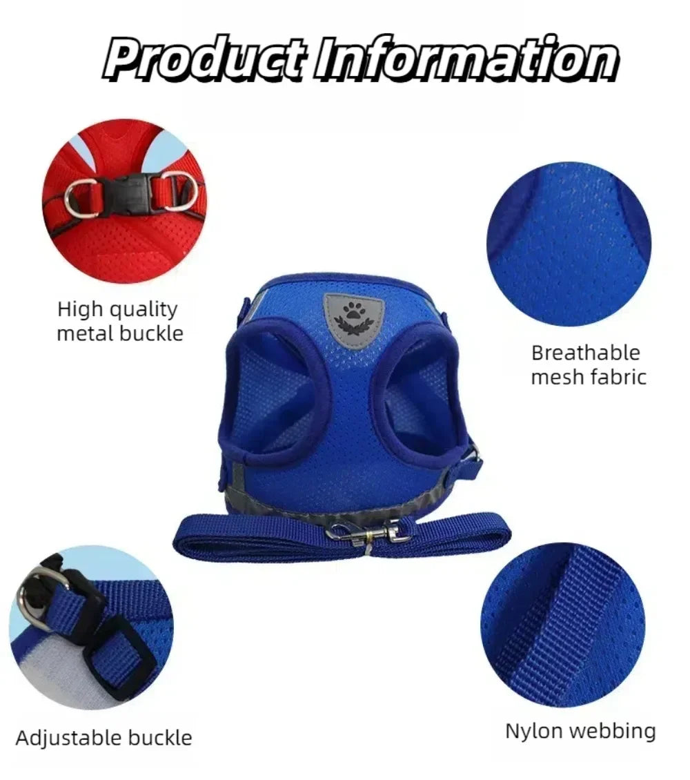 Harness and leash for cats and small dogs — Reflective anti-escape mesh vest (XS-XL)