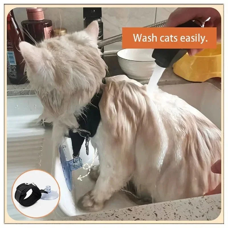 Bath restraint collar with suction cup — Adjustable for dogs and cats 