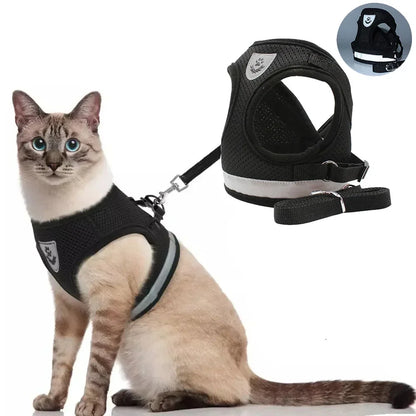 Harness and leash for cats and small dogs — Reflective anti-escape mesh vest (XS-XL)