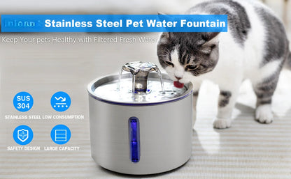 Fuente de agua automática de acero inoxidable 2,5 L para gatos y perros 🐱🐶 | Silenciosa, LED y con filtración de 4 capas