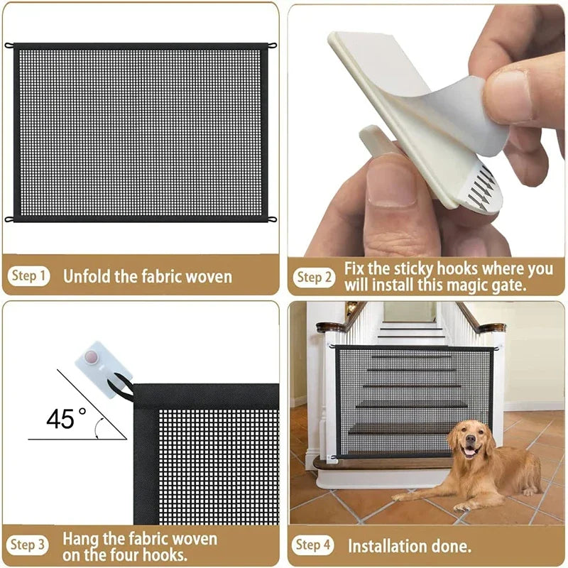 Dog barrier fences 🐶 — Foldable breathable mesh and safety hooks 🚪 