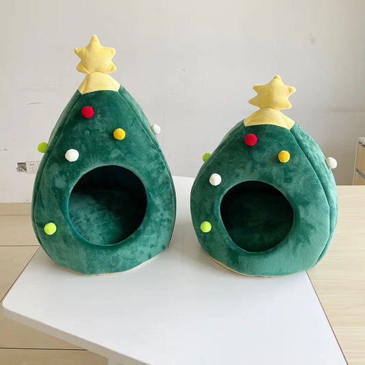 #378C15; Cama Navideña para Perros y Gatos 🎄 | Nido de Invierno en Forma de Árbol de Navidad – Cueva Cálida, Suave y Acogedora