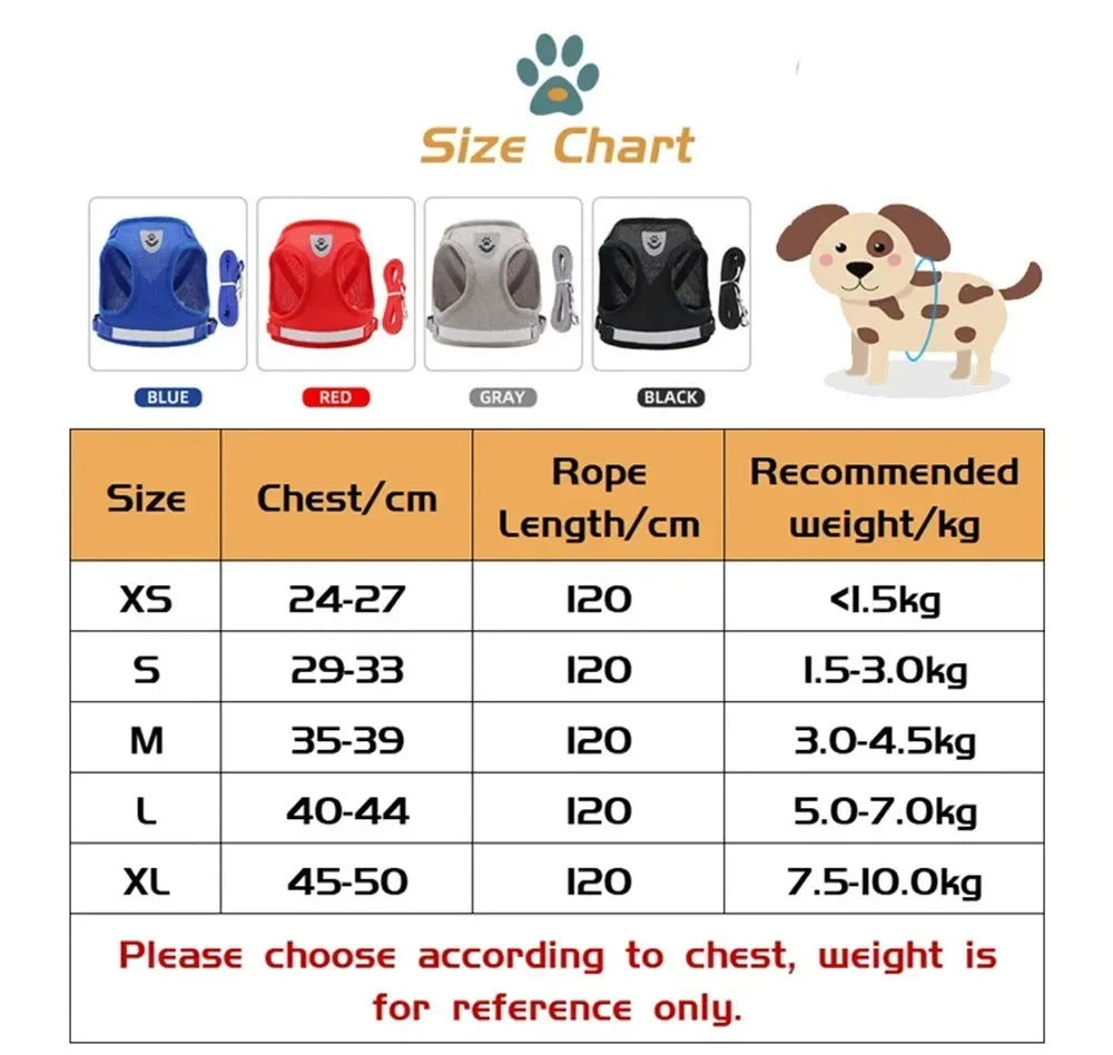 Harness and leash for cats and small dogs — Reflective anti-escape mesh vest (XS-XL)