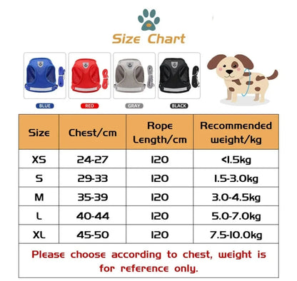 Harness and leash for cats and small dogs — Reflective anti-escape mesh vest (XS-XL)