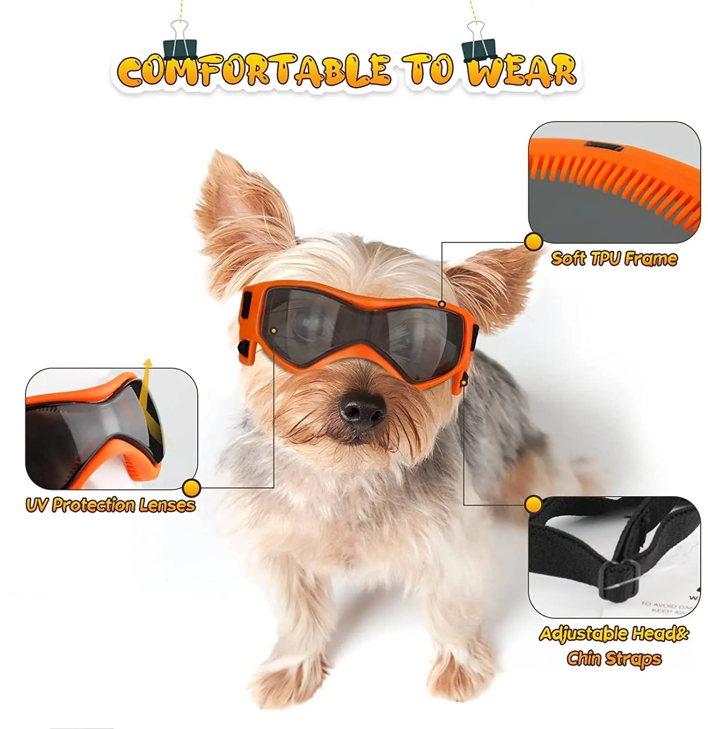 Gafas de sol UV para perros pequeños y medianos — Montura suave ventilada, lentes policarbonato y correas ajustables 😎🐶