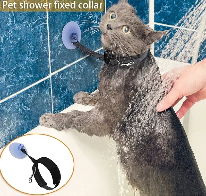 Bath restraint collar with suction cup — Adjustable for dogs and cats 