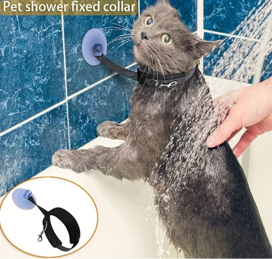 Bath restraint collar with suction cup — Adjustable for dogs and cats 