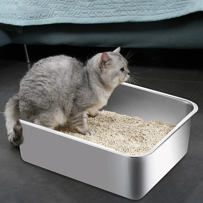 Caja de arena de acero inoxidable para gatos grandes 🐱 | Higiénica, resistente y fácil de limpiar