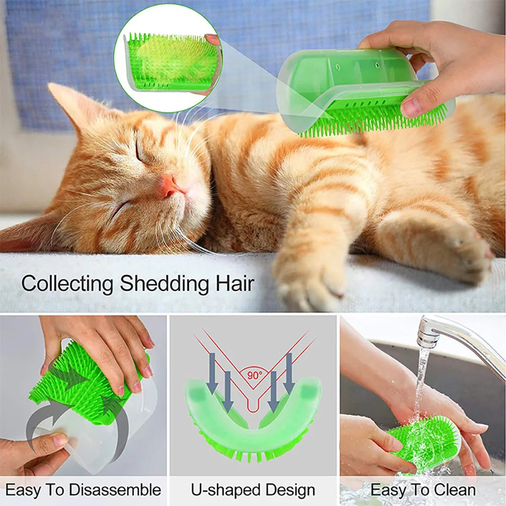 Cat Corner Massager/Brush — Removes hair and massages │ Compatible with catnip