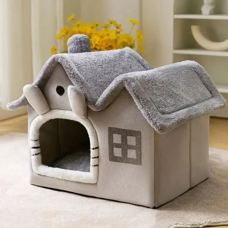 #C2C2C2; — Casa plegable para gatos y perros color gris, cueva cálida de felpa