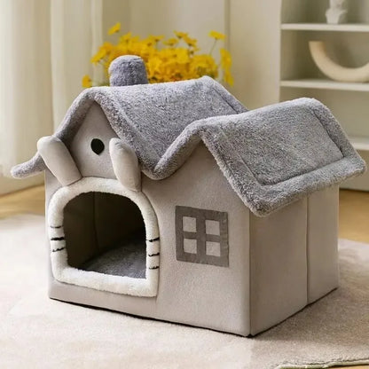 #C2C2C2; — Casa plegable para gatos y perros color gris, cueva cálida de felpa