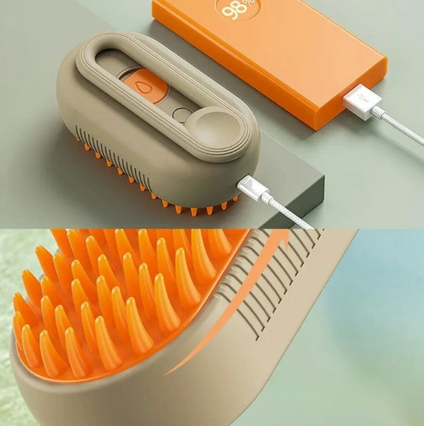 Cepillo de vapor eléctrico para gatos con 84 dientes suaves para masaje y quita pelo de gatos. Recargable por USB.