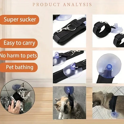Detalles del collar de sujeción de baño para gatos y perros:
-Súper ventosa
-Fácil de transportar
-Sin daños para las mascotas
-Baño de mascotas