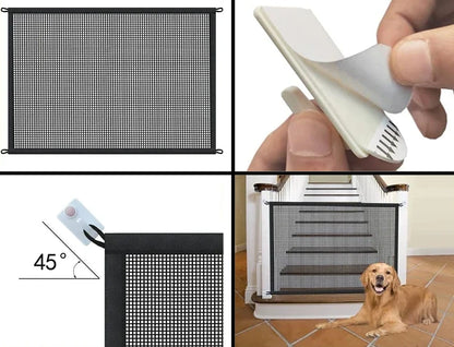 Explicación con viñetas sobre cómo colocar la cerca de malla transpirable para perros.
