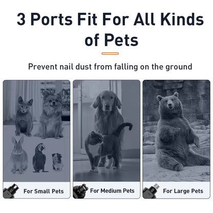 Tres puertos aptos y adaptables al Cortauñas Eléctrico ROJECO P3 para variedad de mascotas.