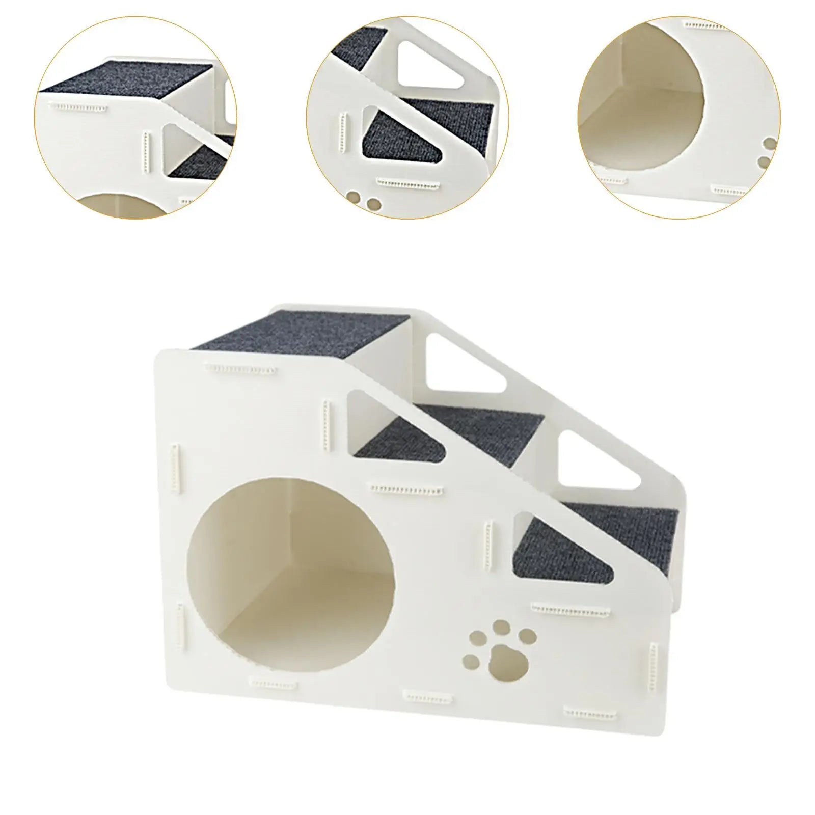 Escalera plegable y antideslizante de tres escalones de polipropileno y poliéster para mascotas.