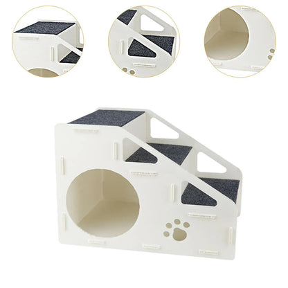 Escalera plegable y antideslizante de tres escalones de polipropileno y poliéster para mascotas.