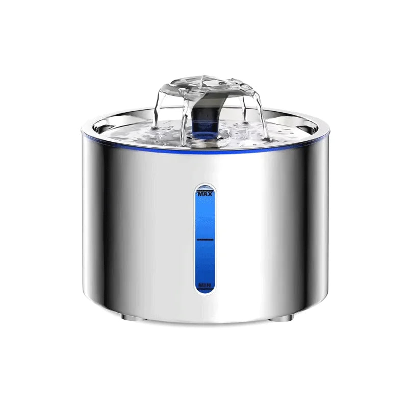 Fuente de agua automática de acero inoxidable 304 para gatos y perros con filtración de 4 capas, LED e indicador de nivel de agua.