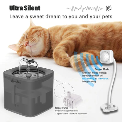 Fuente de agua automática downypaws para gatos y perros con bomba ultrasilenciosa, ajuste de 3 flujos de caudal y sensor de movimiento para ahorrar energía.