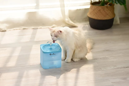 Gato bebiendo de la fuente de agua automática downypaws para gatos y perros.