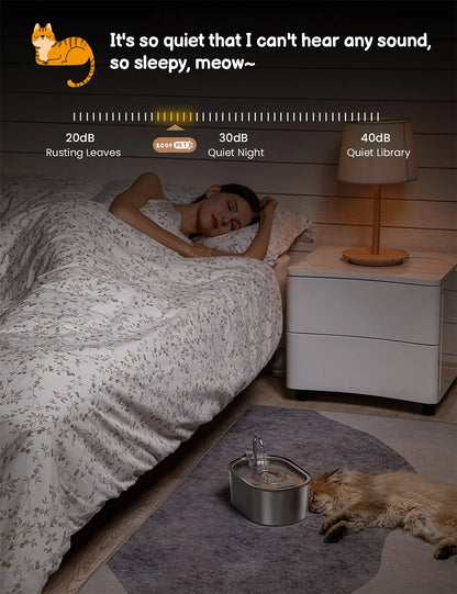 Fuente de agua automática inteligente para gatos y perros ultrasilenciosa: menos de 20 decibelios.