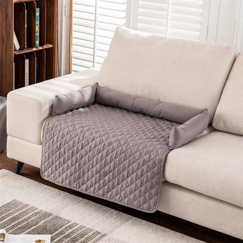 #AEA3A7; — Funda/Cama Impermeable Gris Claro para Mascotas con Cojín de Cuello. Protector de Sofá Lavable