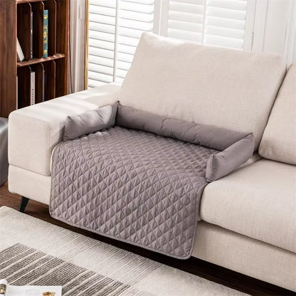 #AEA3A7; — Funda/Cama Impermeable Gris Claro para Mascotas con Cojín de Cuello. Protector de Sofá Lavable