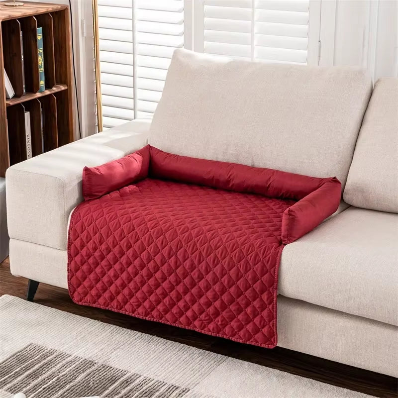 #A24754; — Funda cama impermeable para mascotas rojo, con cojín de cuello desmontable