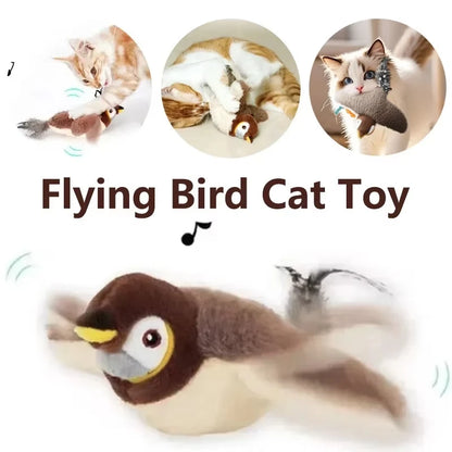 Juguete para gatos interactivo de felpa suave recargable con forma de pájaro volador con catnip.