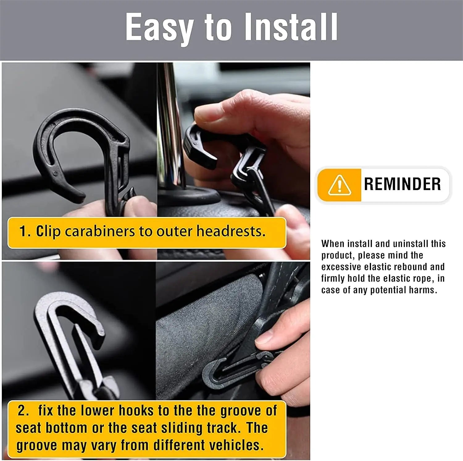 Cómo Instalar la malla de seguridad de fibra de poliéster resistente para mascotas en tu coche.

1. Coloque los ganchos a los reposacabezas exteriores.
2. Fije los ganchos inferiores a la ranura del asiento o al riel deslizante.