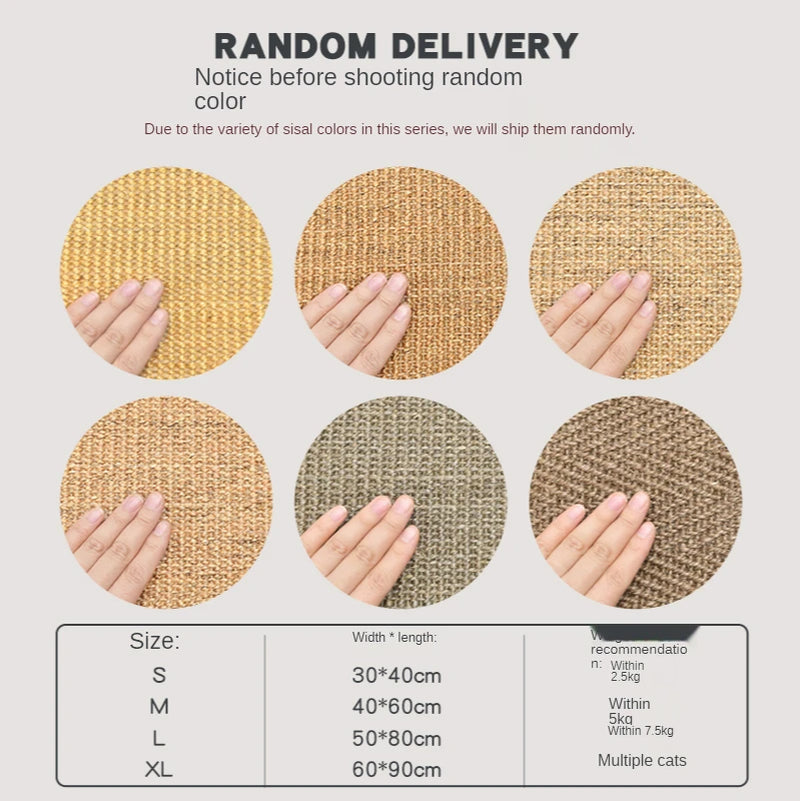 Textura y medida de tallas de sisal natural de la alfombra rascadora para gatos