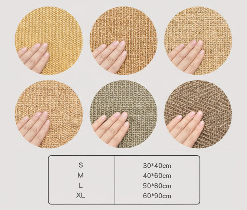 Textura y medida de tallas de sisal natural de la alfombra rascadora para gatos