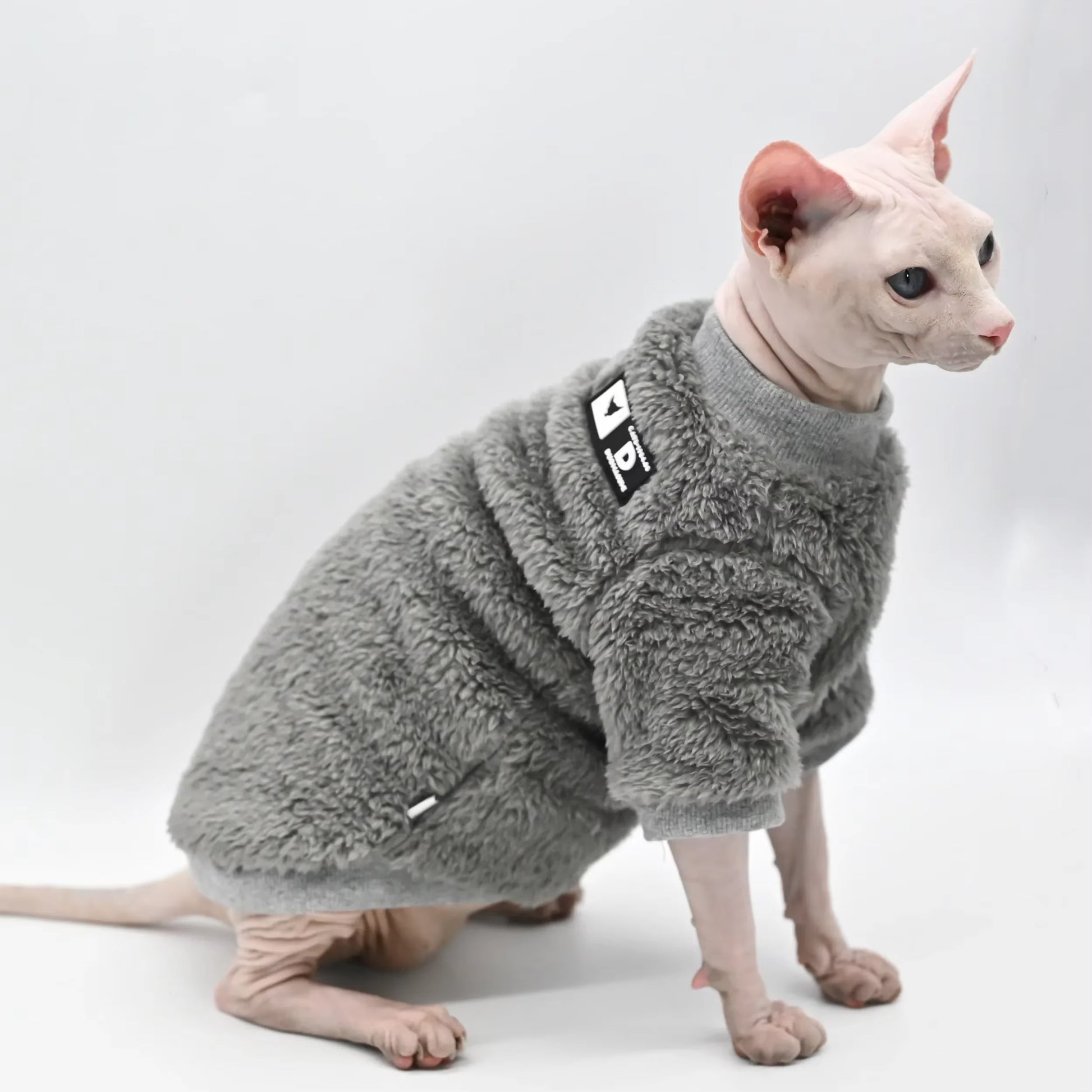 #BABABA; — Gato Sphynx con suéter de invierno gris térmico acolchado