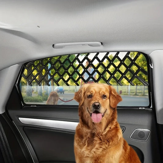 Valla de seguridad retráctil y ajustable en las ventanas del coche para mascotas.